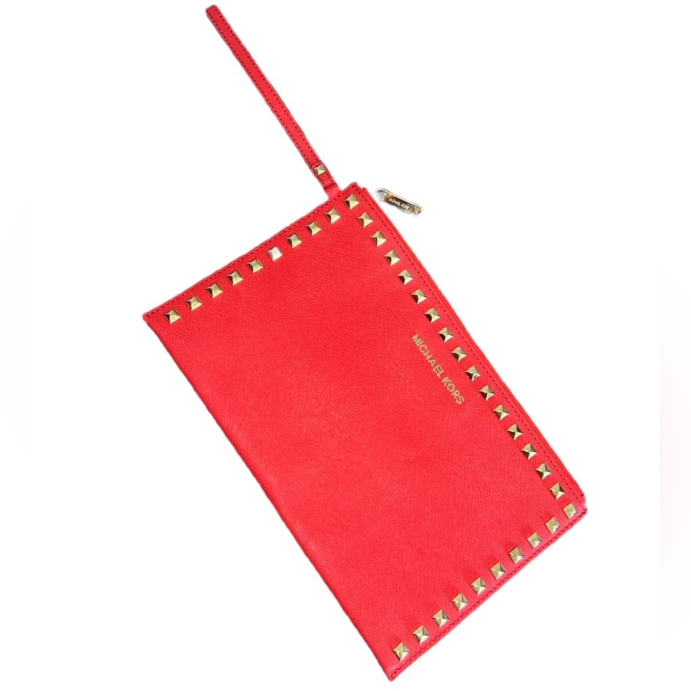 NWOT Michael Kors Red Studded Wristlet Clutch - Picture 3 of 14